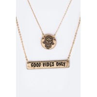 Hamsa Hand Good Vibes Only Layered Necklace